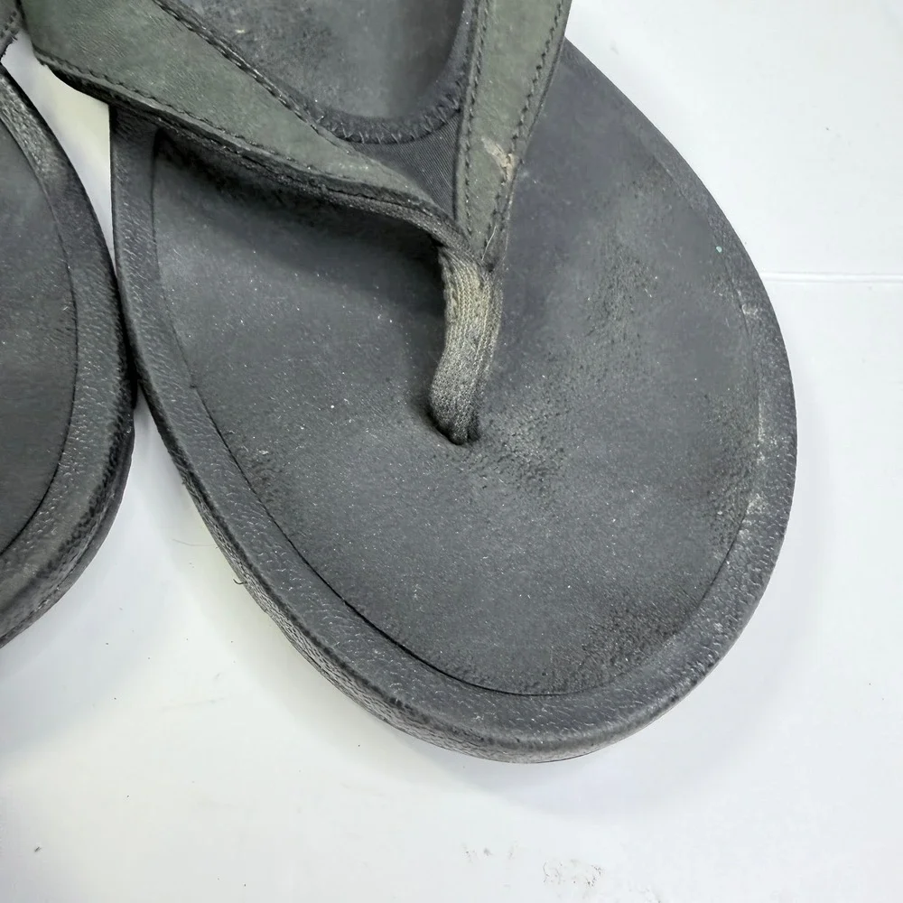 Abeo BIOsystem Mens Black Leather Thong Sandals Flip Flops Size 10